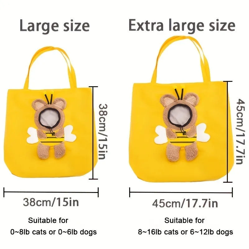 Little Bee Design canvas pet carrier shoulder bag with safety zippers and animal patterns