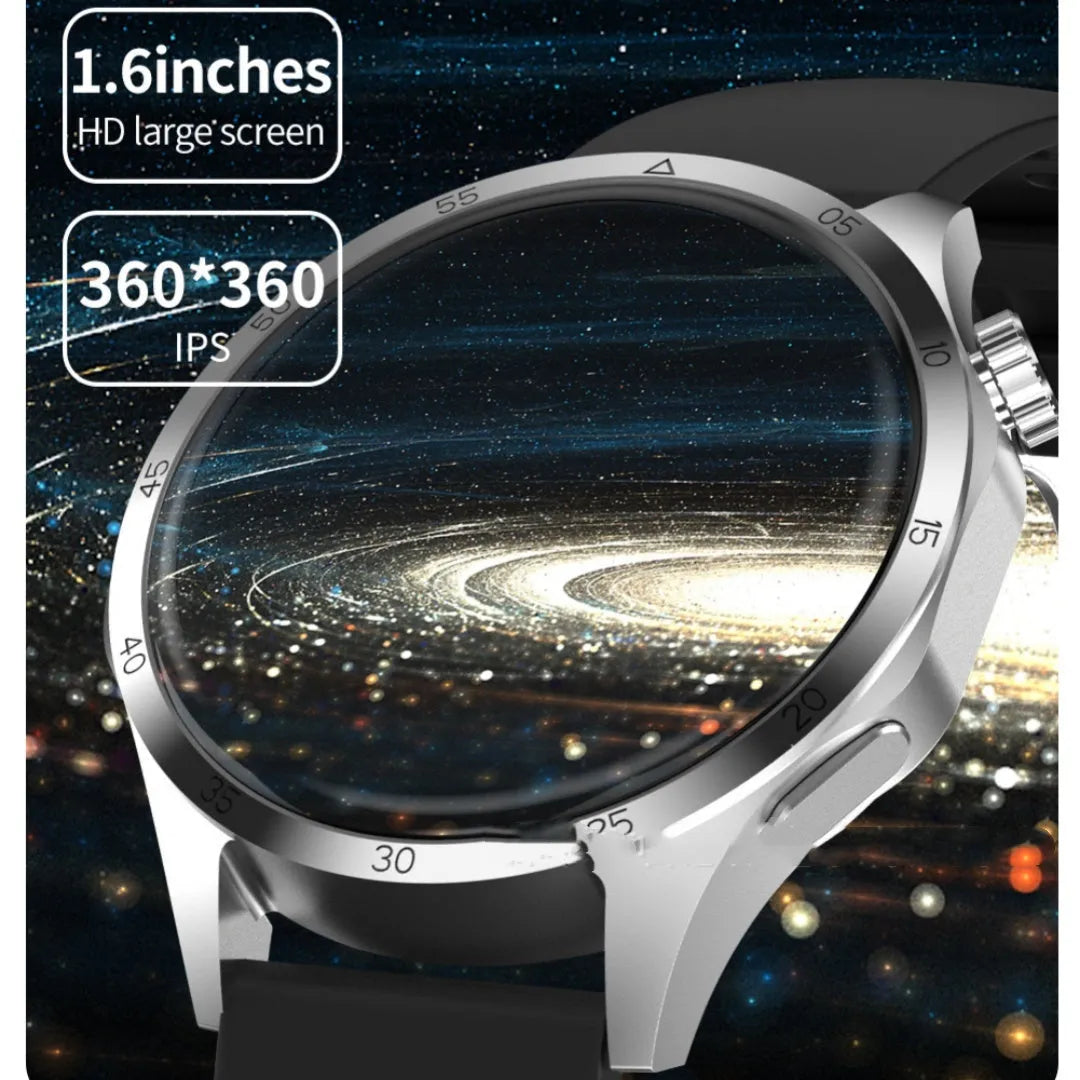 Black Bluetooth smartwatch with TFT touchscreen displaying health metrics and call functions
