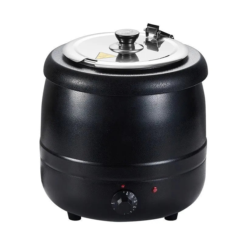 Black stainless steel 10-litre electric heating soup pot with large mouth cover
