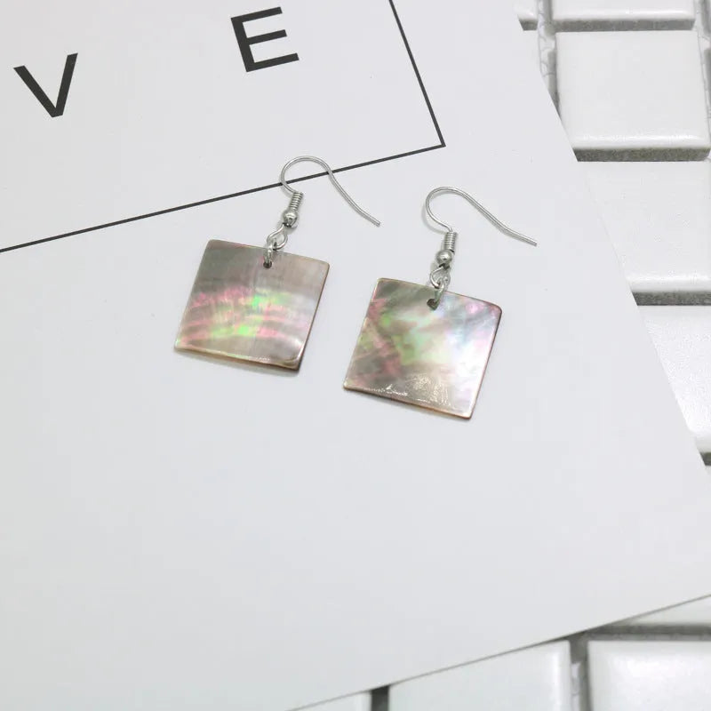 Women's geometric shell earrings with retro styling in square panther or rectangular shell colours
