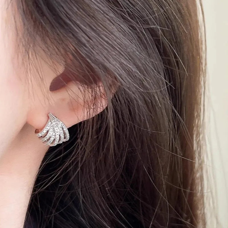 Geometric line design zircon earrings in platinum colour with European-American styling