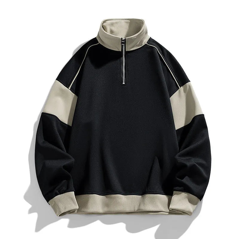 Men's hooded corduroy sweater with drop shoulders and loose lapels in rabbit fur fabric