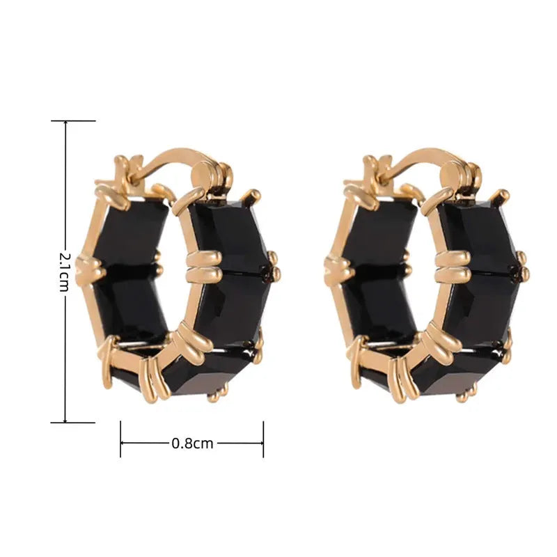 Geometric U-shaped women's earrings with round zircon crystals in gold plating