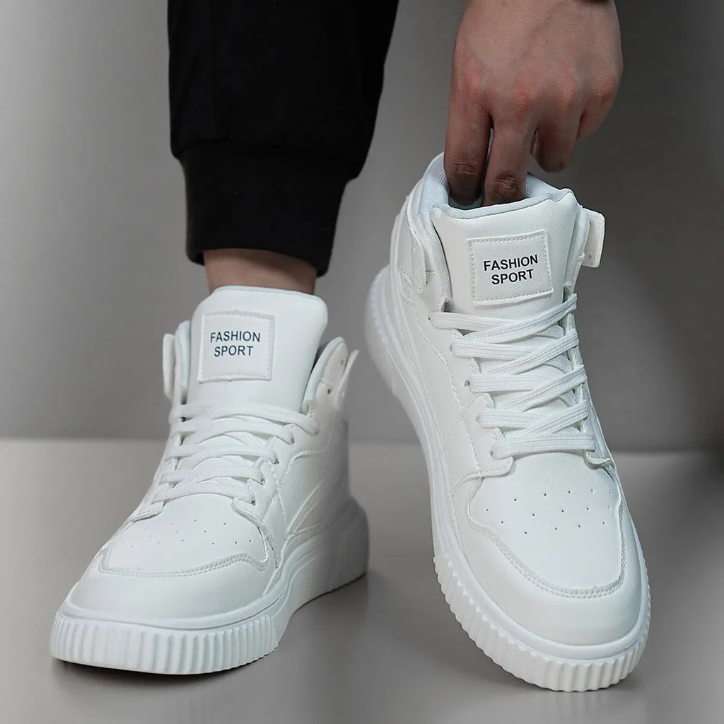 White men's casual shoes with microfiber upper and round toe for autumn winter leisure wear