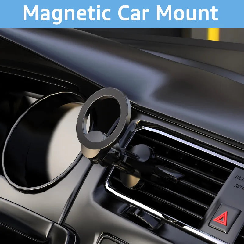 Black magnetic car air vent phone holder with O-ring bracket for smartphones below 6.8 inches