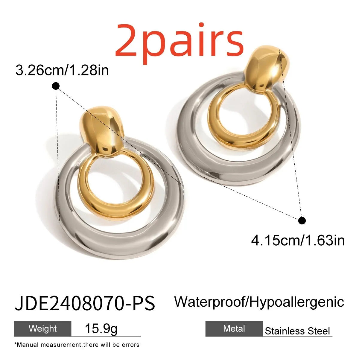 18K gold electroplated titanium steel round double layer hollow stud earrings for women