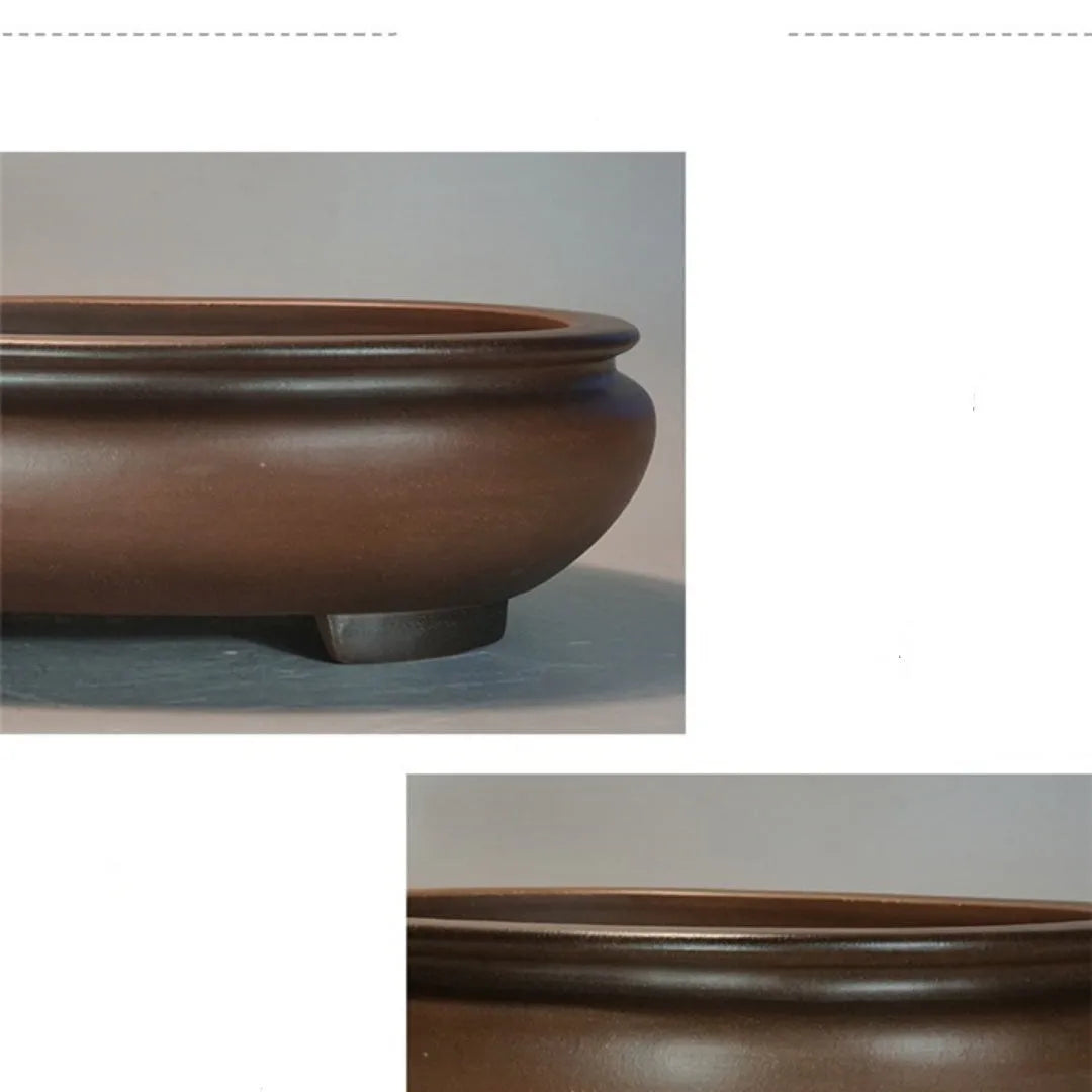 Handmade purple clay classical style flowerpot for indoor desktop use.