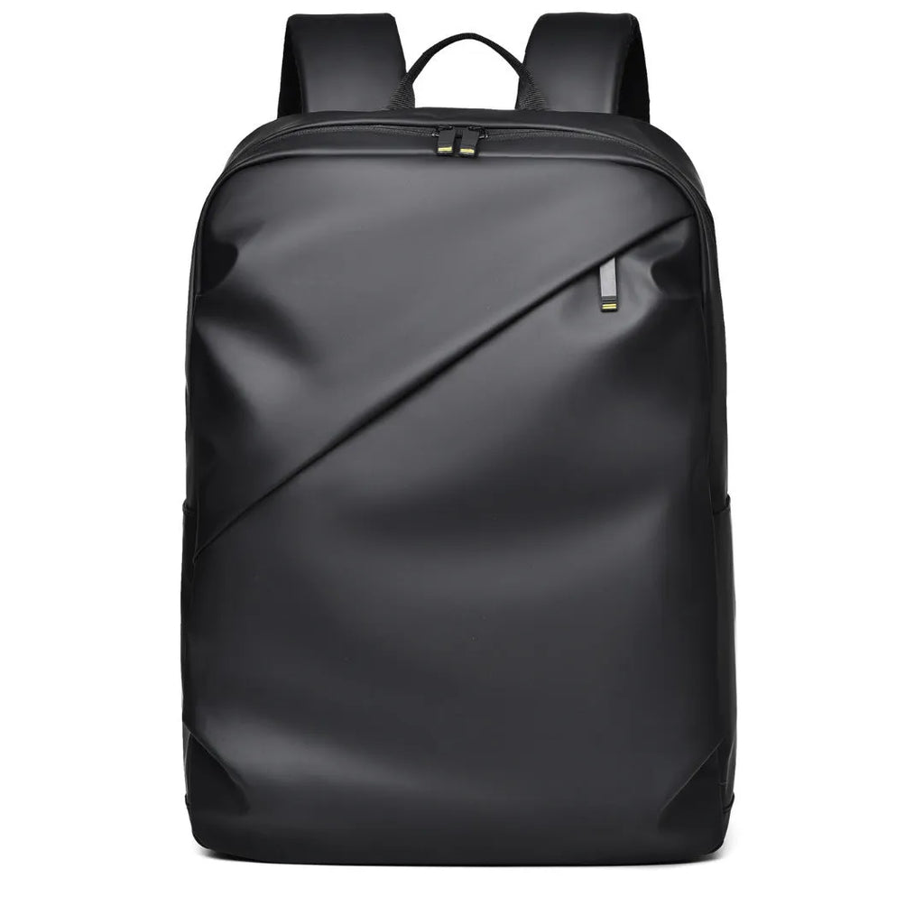 Large waterproof backpack in PU leather with sewing thread detailing and computer bag