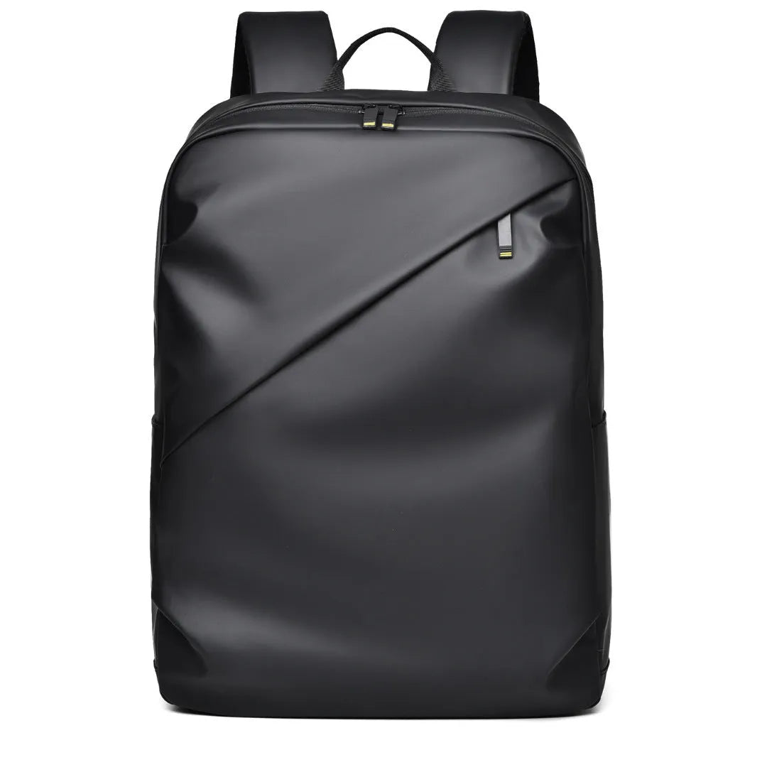 Large waterproof backpack in PU leather with sewing thread detailing and computer bag