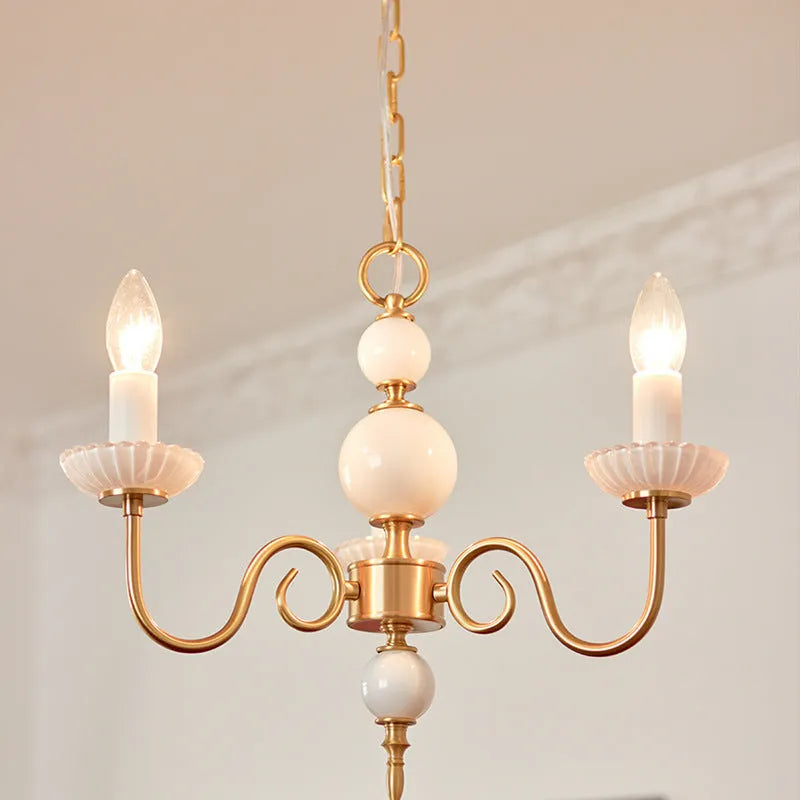 Retro French vintage milk glass and copper chandelier, three-head ceiling light, 45cm diameter, 37cm height, 220V