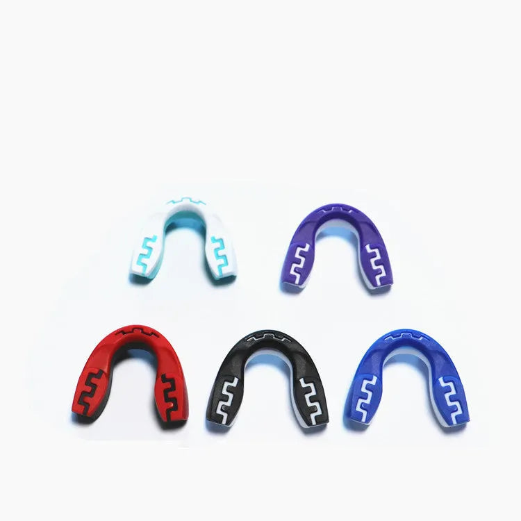 Adult boxing mouthguard with printed teeth pattern in black, red or blue designs for Sanda and Taekwondo