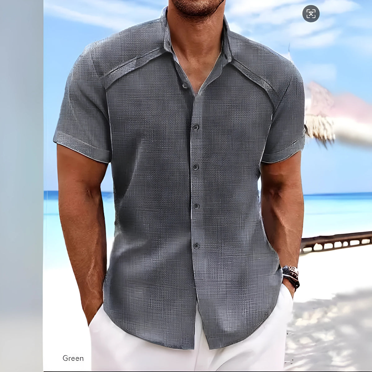 Men's Hawaiian casual short sleeve shirt in cotton blend fabric showing solid colour options