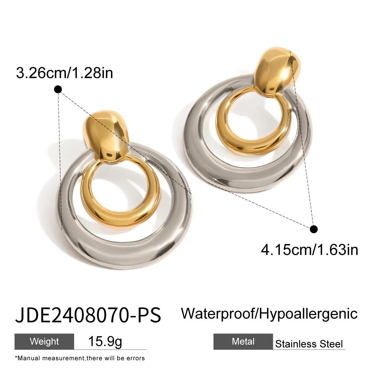 18K gold electroplated titanium steel round double layer hollow stud earrings for women