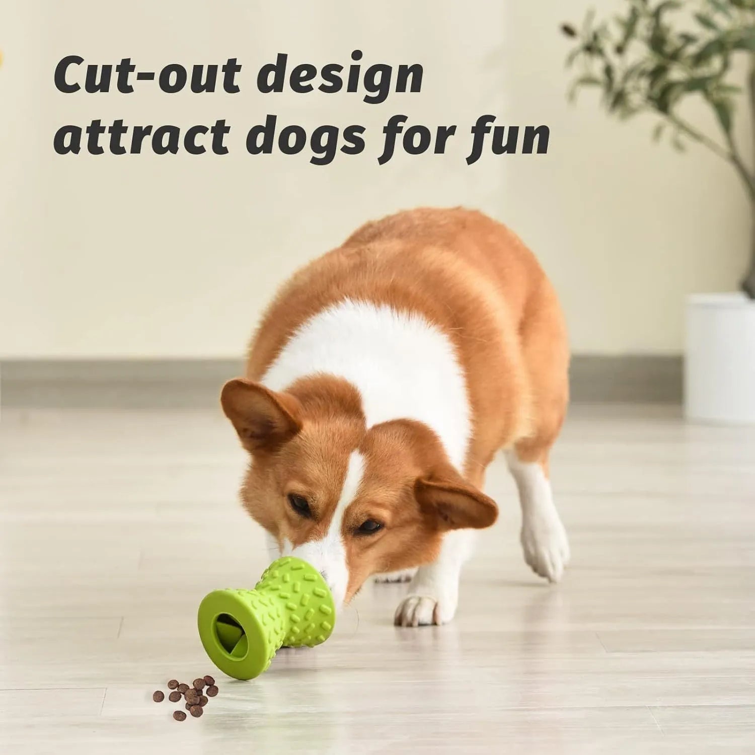Blue natural rubber bone-shaped dog toy with treat holes for interactive chewing.