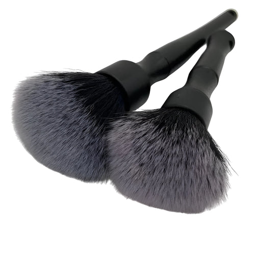 Black car detailing brush with ultra-soft pig hair bristles in two size options