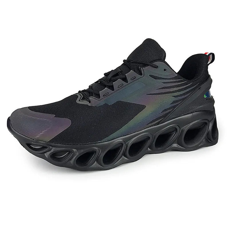 Low-top casual lace-up shoes in mesh material, shown in black, white, and dark blue colour options.