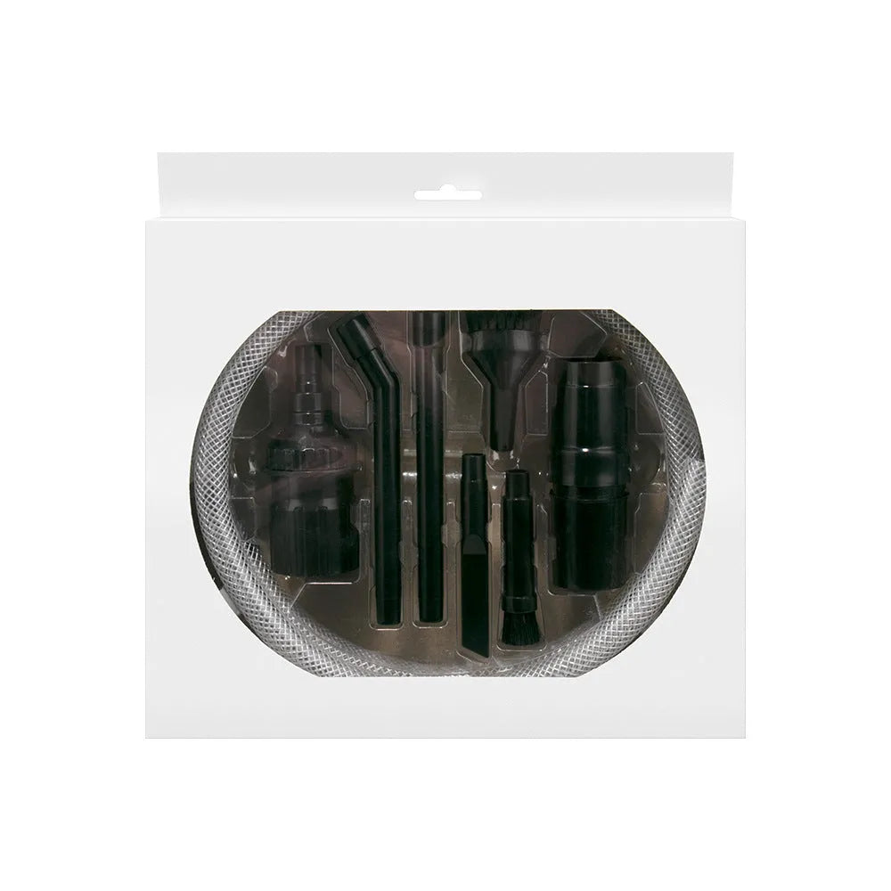 Eight different vacuum cleaner suction head attachments laid out showing various designs for specialised cleaning