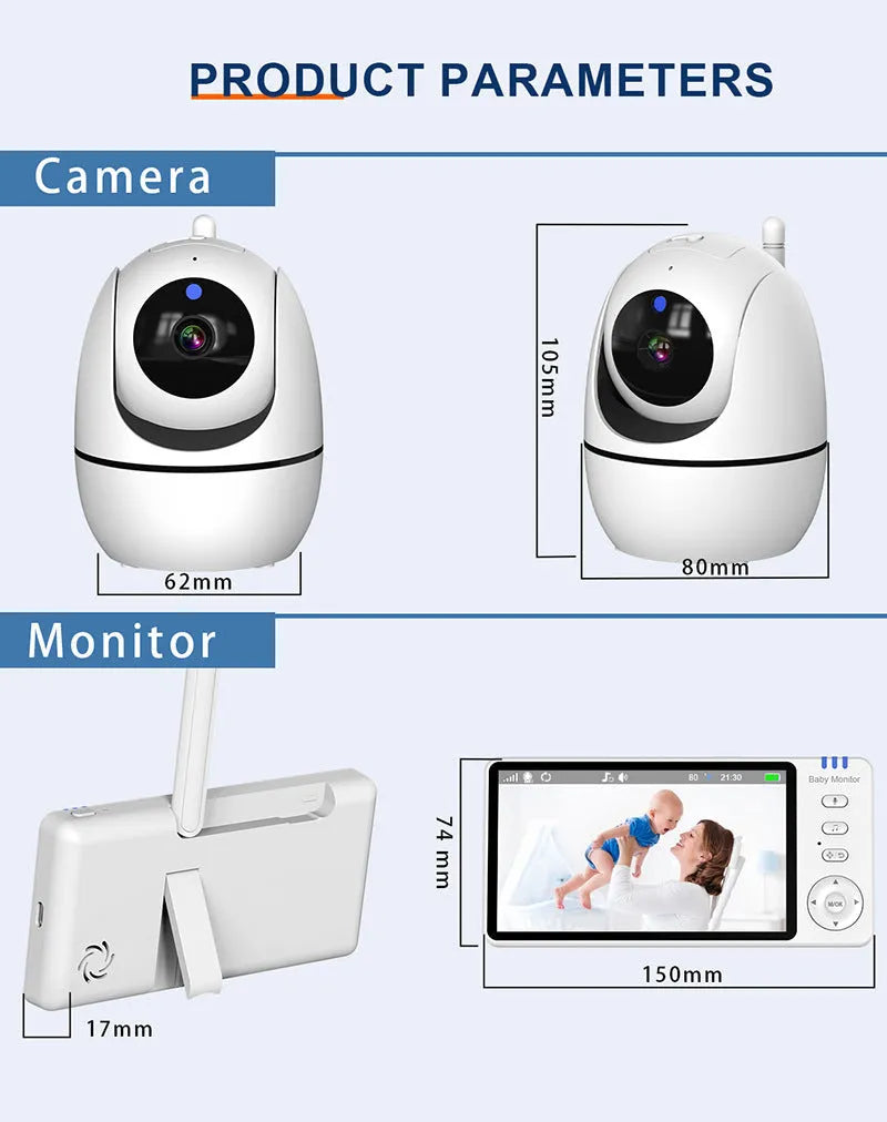 White HD wireless baby monitor with 5-inch screen showing nursery temperature display