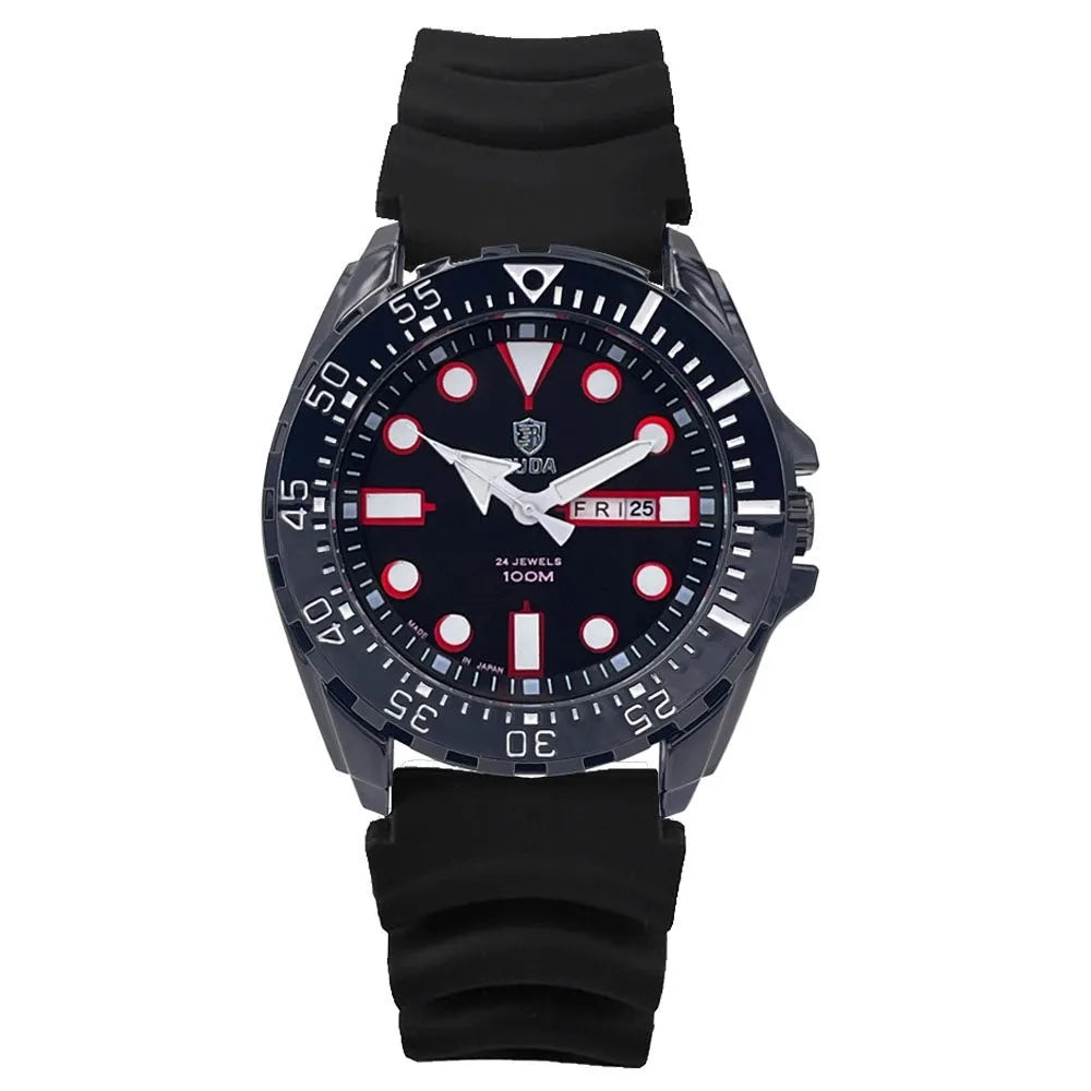 Men's waterproof luminous watch with blue dial on a steel bracelet.
