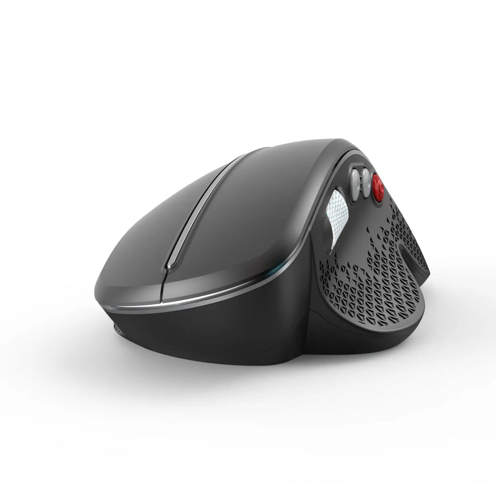 T32 Wireless Vertical Ergonomic Mouse in black or silver with aluminium side roller.