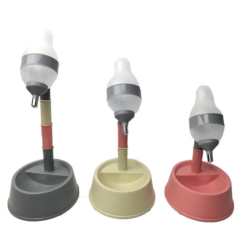 Green height-adjustable standing water dispenser for cats and dogs on a wooden floor.