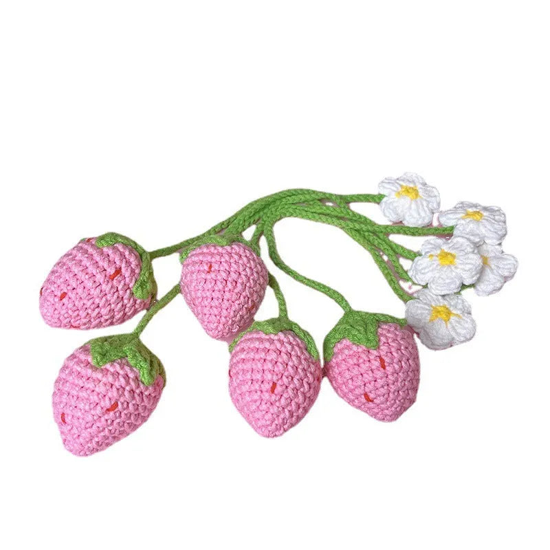 Handmade wool crochet strawberry pendant with 35cm length in red or pink colour