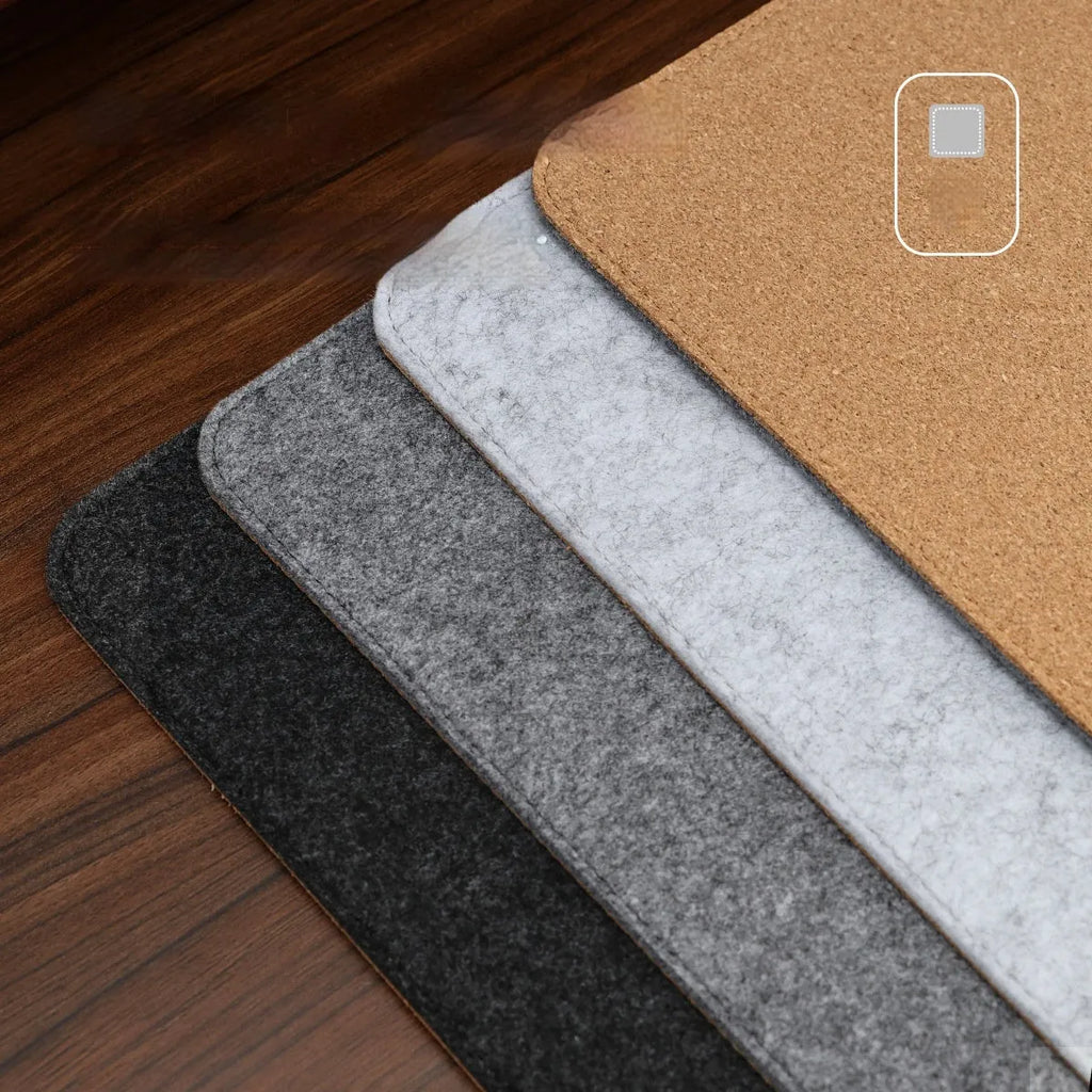 Japanese style simple desk mat with felt Cork construction in black gray pattern showing non-slip surface