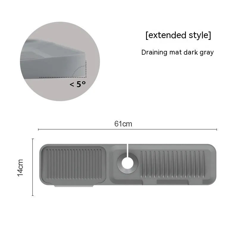 Silicone faucet splash guard pad in beige colour with sloped design and visible drain channels