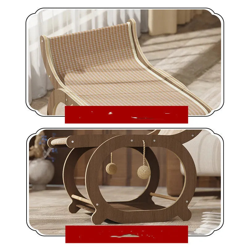 Solid wood rectangular cat scratching mat and bed in walnut colour with scratch-resistant surface