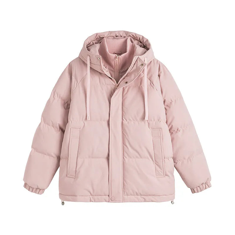 Loose winter cotton-padded coat in mustard yellow colour with side seam pockets