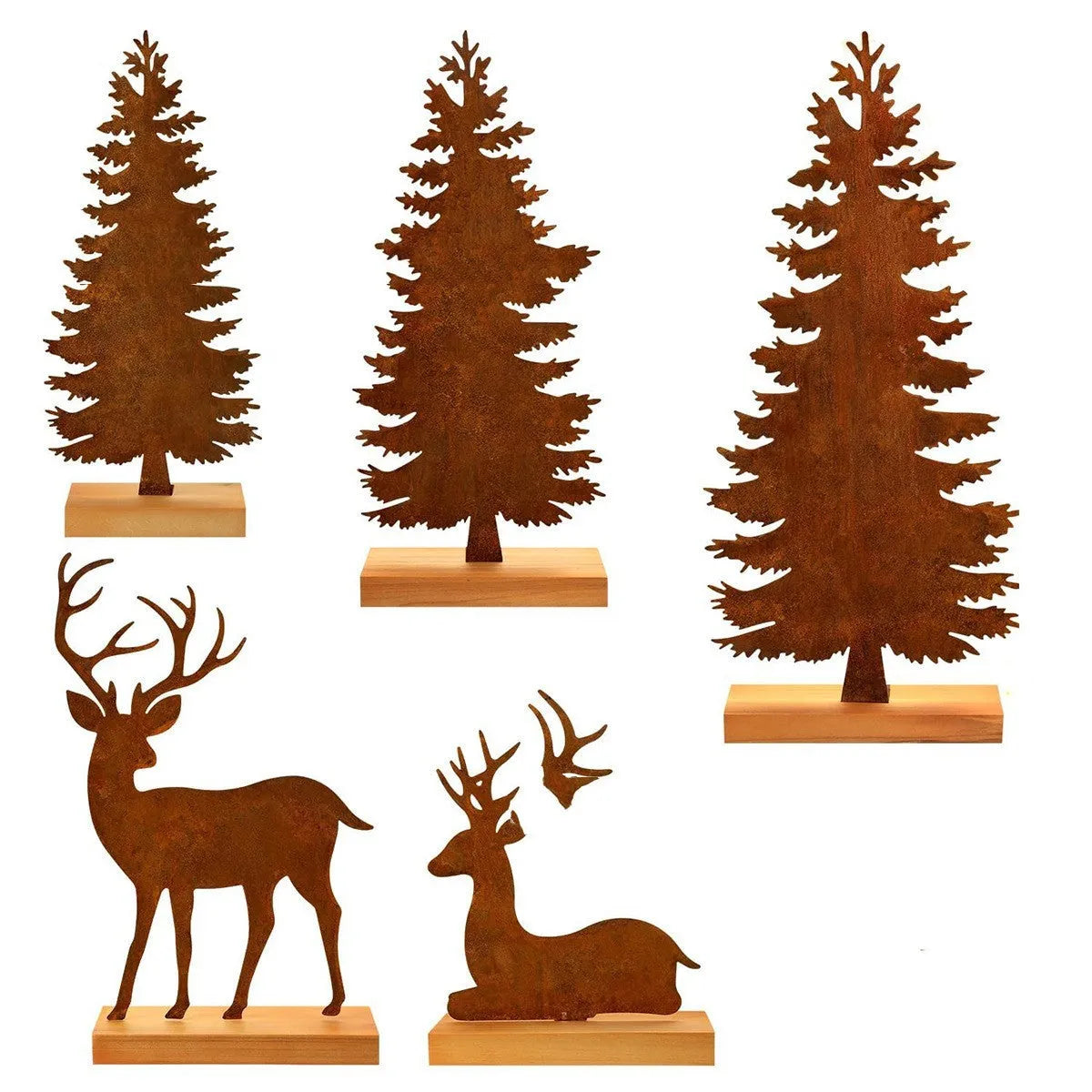 Three metal rusty Christmas tree elk ornaments with American style decorative design