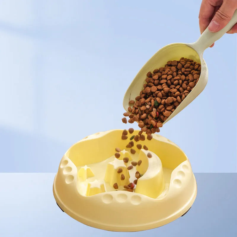 Blue Moon Star Wings slow feeder dog bowl showing raised centre with cut-outs and wide outer food channel.