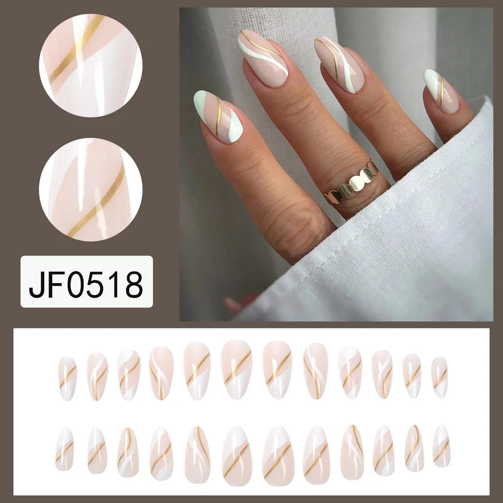Golden Lines medium drop-shaped plaid pattern nail stickers with jelly glue adhesive JF0518