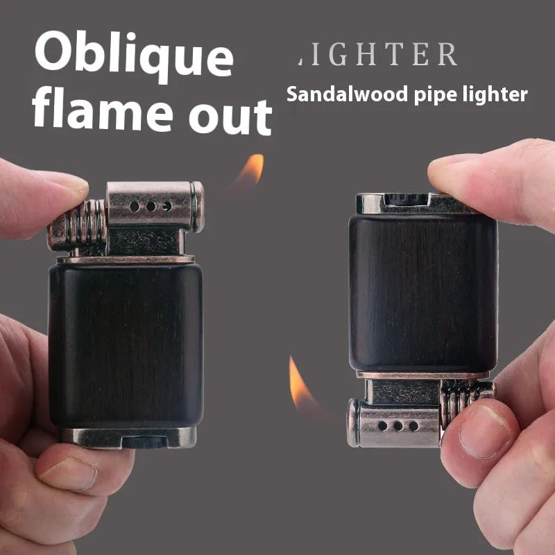 Ebony gas lighter with decorative wood designs in casual style