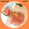 Multi-colour TPU baby hair elastics for toddlers stored in a clear reusable container, showing small and large size options.