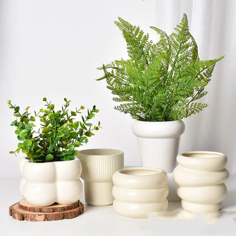 Roman column matte yellow ceramic flowerpot for indoor plant display