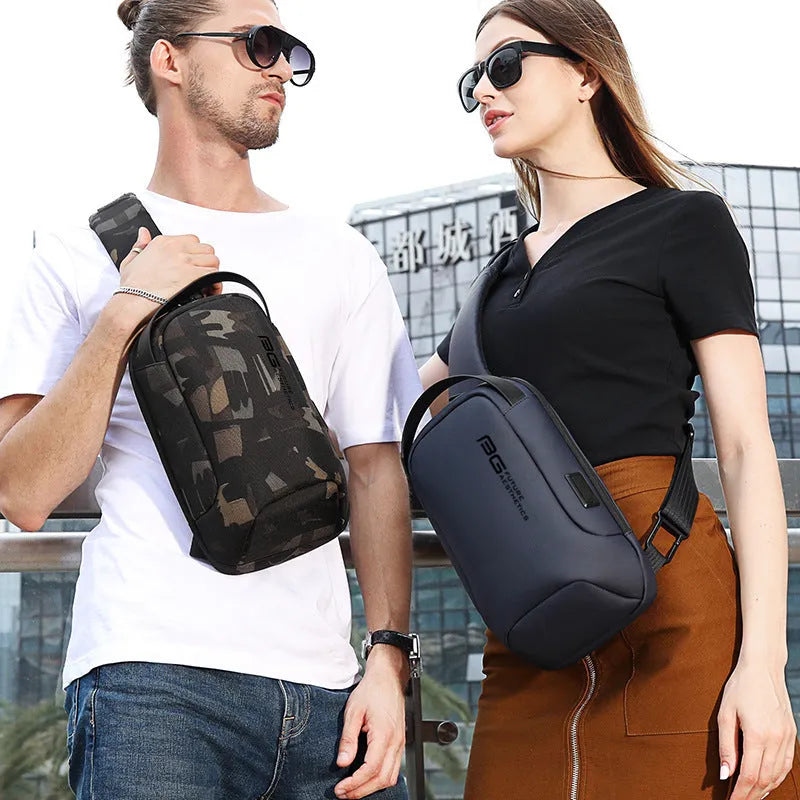 Men's oxford cloth shoulder bag with USB charging port in black colour option