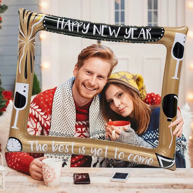 Red and green Christmas-themed inflatable photo frame made from PVC