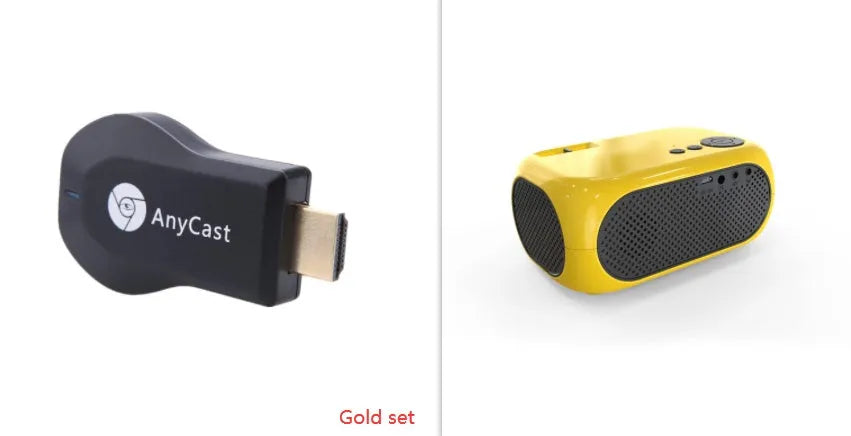 M24 micro mini portable LED projector in gold or white with compact design