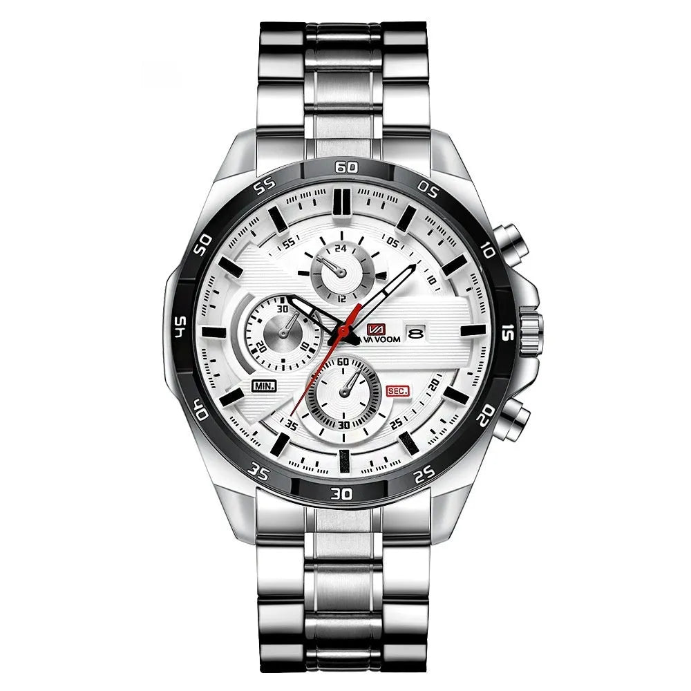 Business calendar waterproof quartz watch showing multiple colour variations with 10mm thickness