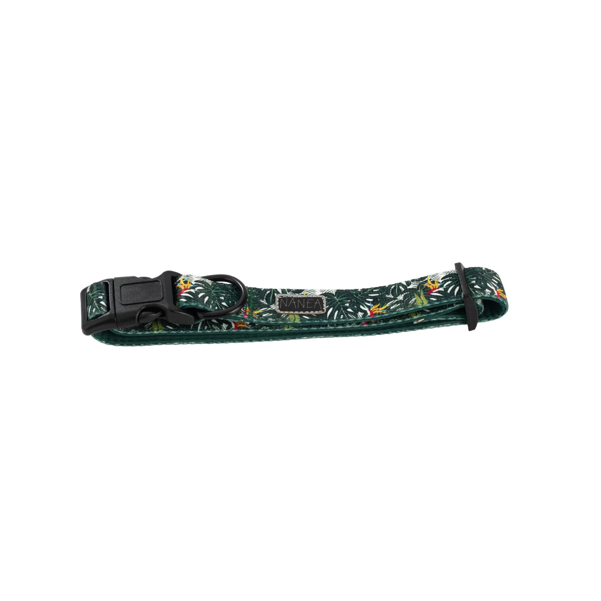 Six-piece dog harness set showing cloth vest, leash, collar, waste bag, bow tie, and scarf laid out