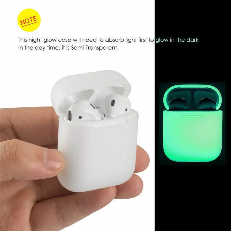 Luminous solid colour silicone flip cover case for Apple AirPods wireless earphones.
