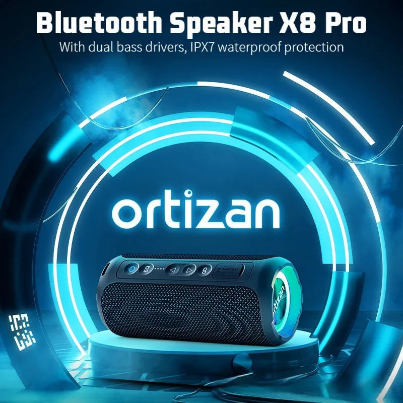 Black and blue fabric wireless Bluetooth speaker with luminous lighting effects
