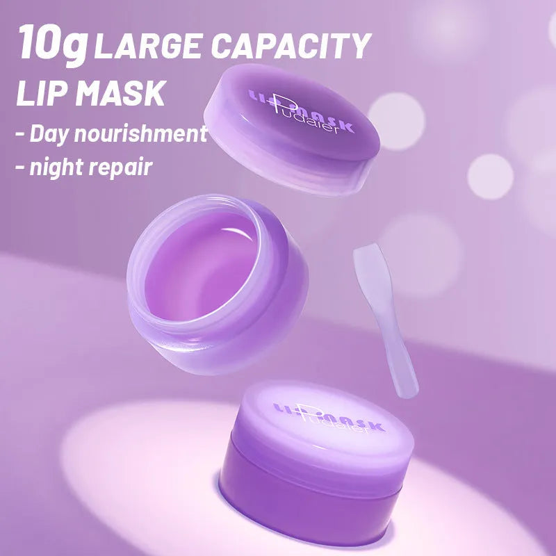 Exfoliating lip balm mask with spatula applicator for moisturising and lip treatment