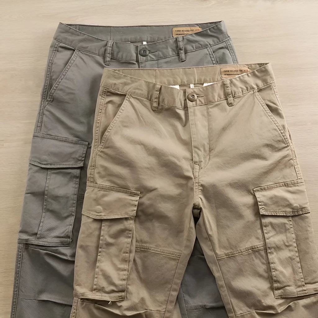 Men's cotton labour protection trousers with multiple pockets in cropped length design