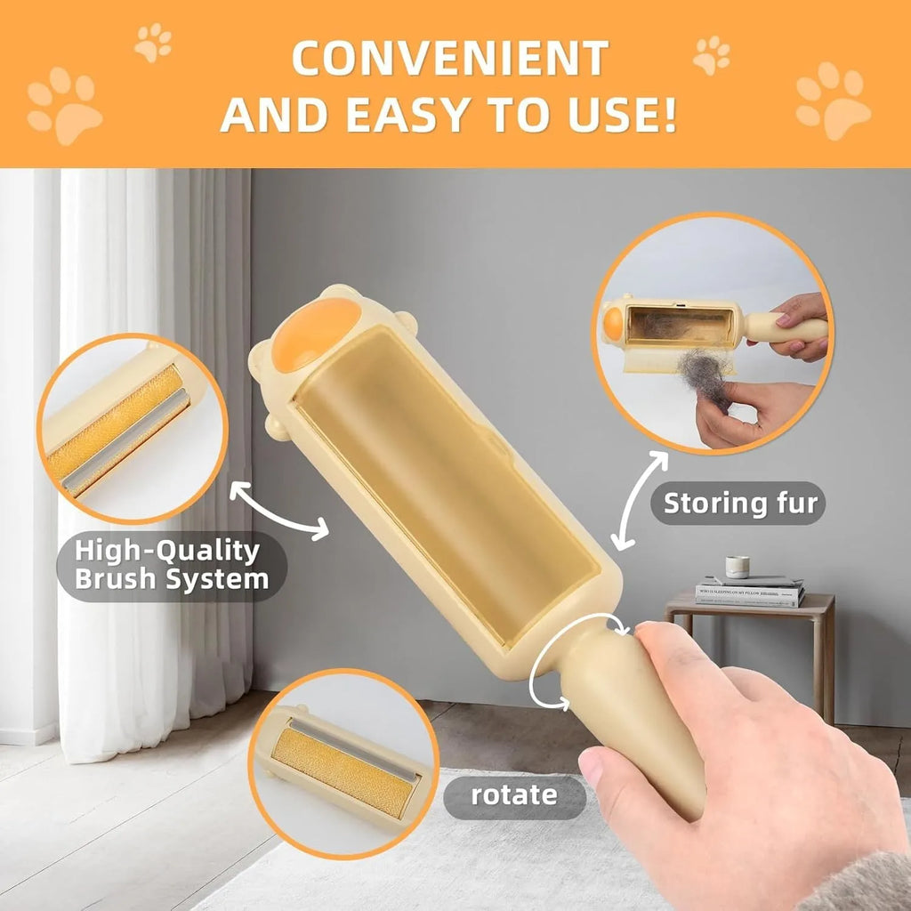 Blue pet hair remover roller with self-cleaning base for furniture and car seats