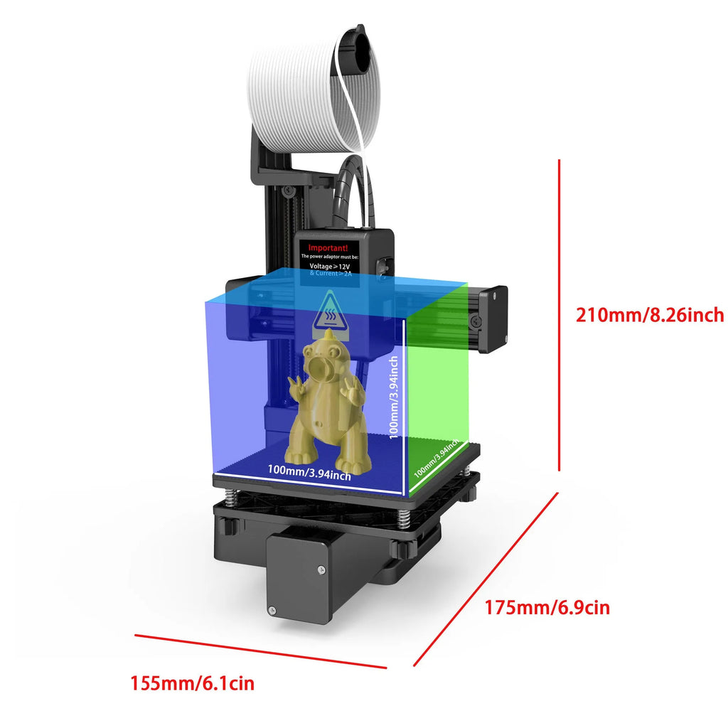 White EasyThreed K10 3D printer on a desk with power cord and instruction manual.