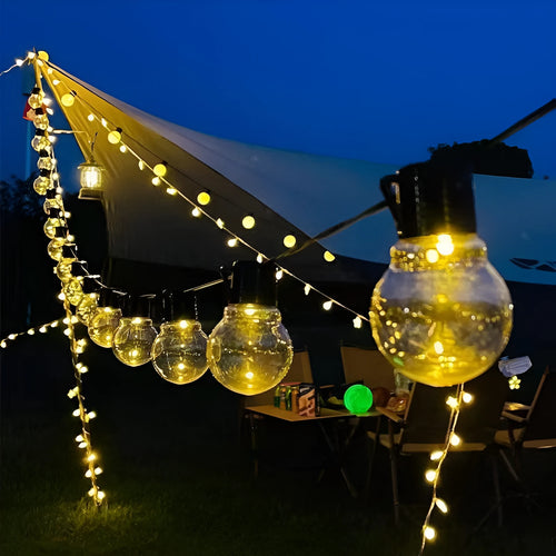 10-metre solar powered decorative light string with 40 LED lights and black cable for outdoor festival use