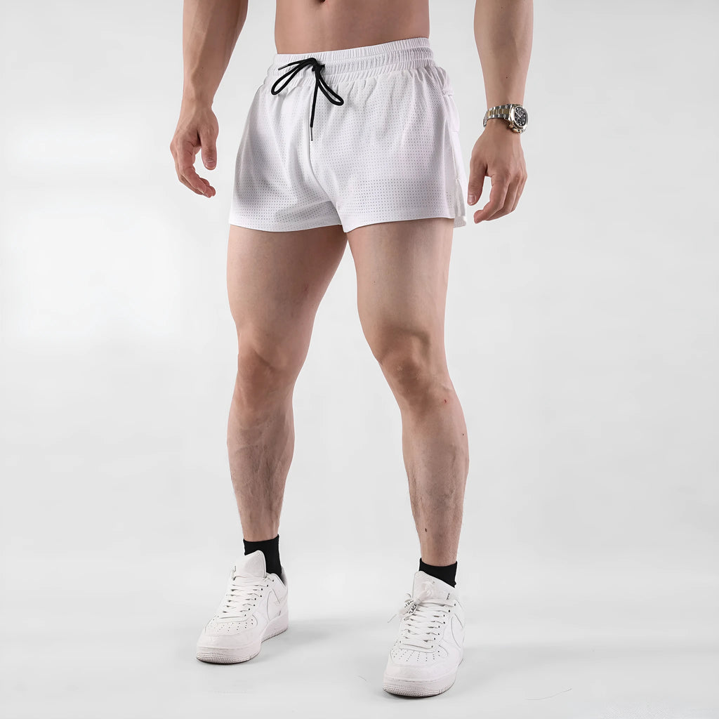 Men's quick-drying nylon summer shorts in black and white colours with mid-waist design