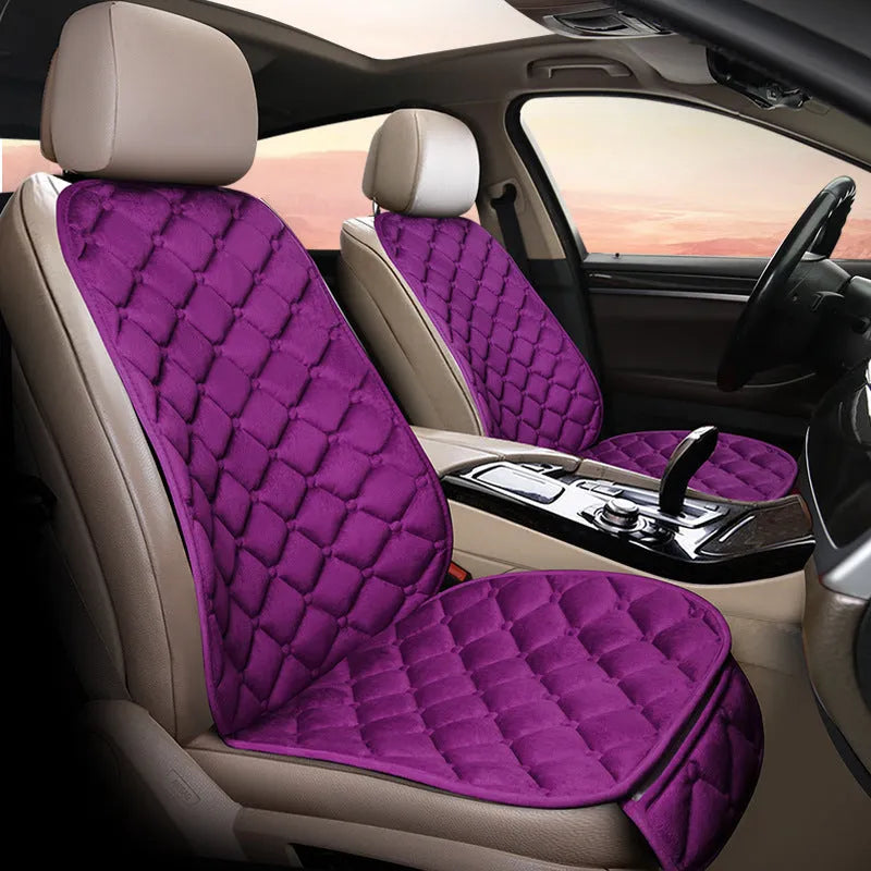 Cotton ringer plush car seat cushion in burgundy colour on a car seat.